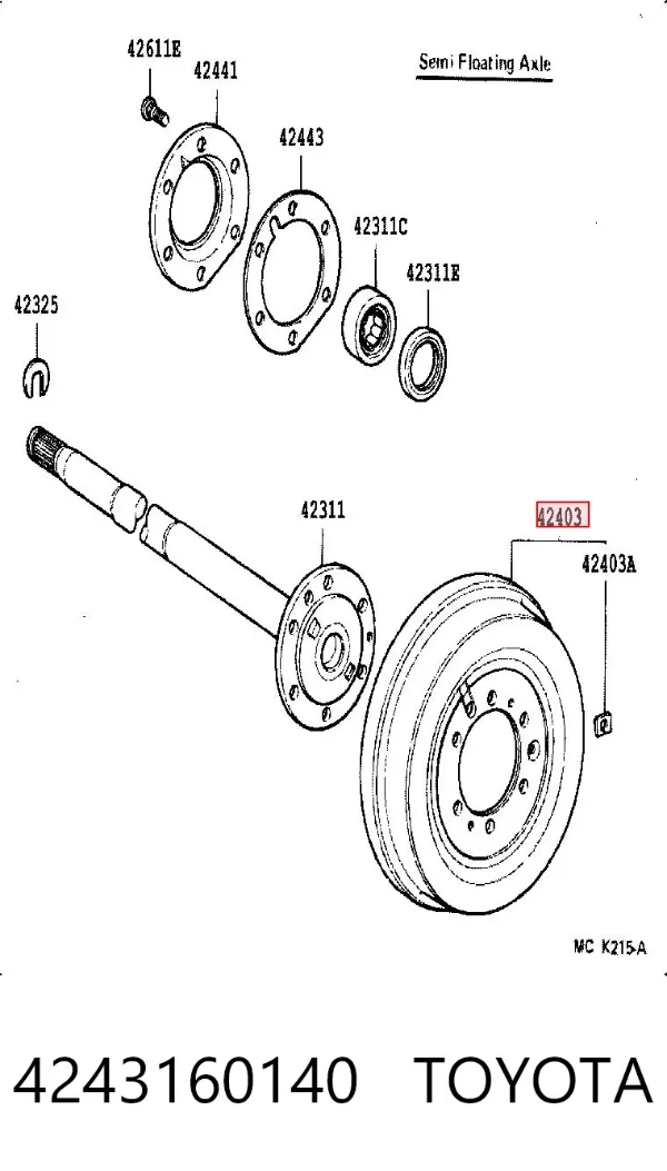Tambor de freno trasero 4243160140 Toyota
