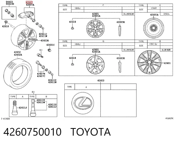 Sensor de presión de neumáticos 4260750010 Toyota