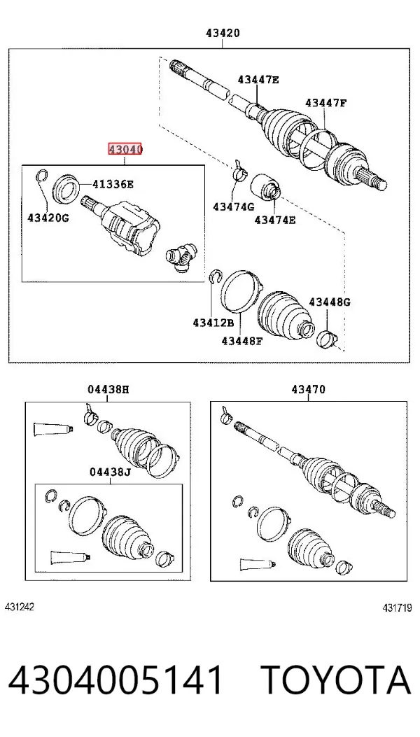 Junta homocinética interna delantera izquierda 4304005141 Toyota