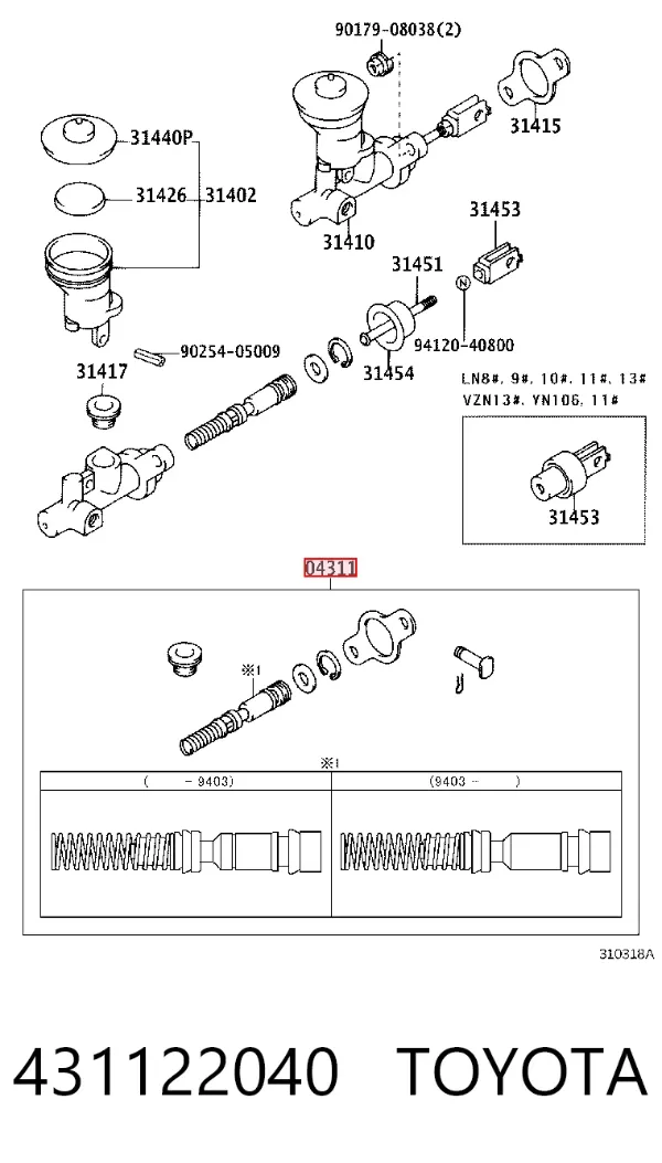 Juego de reparación cilindro maestro de embrague 431122040 Toyota