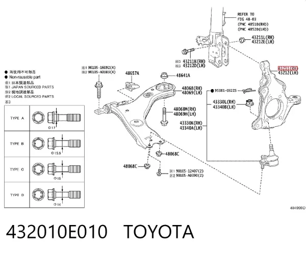 Mangueta delantera derecha 432010E010 Toyota