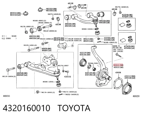 Mangueta delantera derecha 4320160010 Toyota
