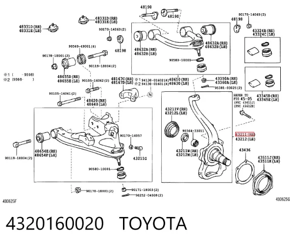 Mangueta delantera derecha 4320160020 Toyota