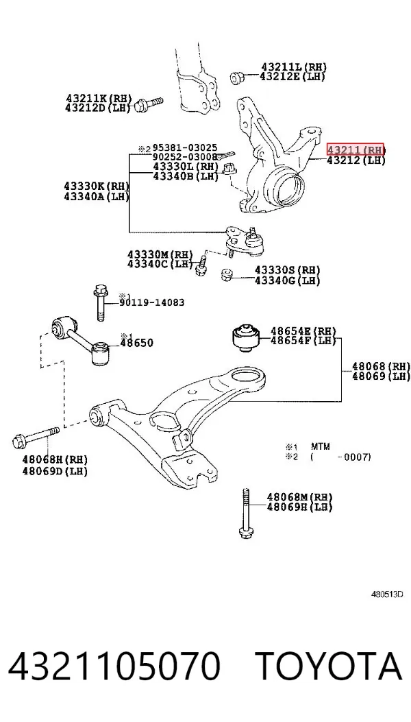 Mangueta delantera derecha 4321105070 Toyota