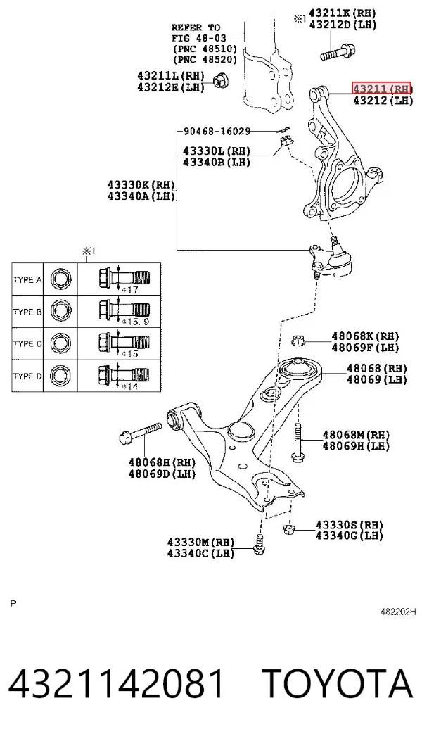 Mangueta delantera derecha 4321142081 Toyota