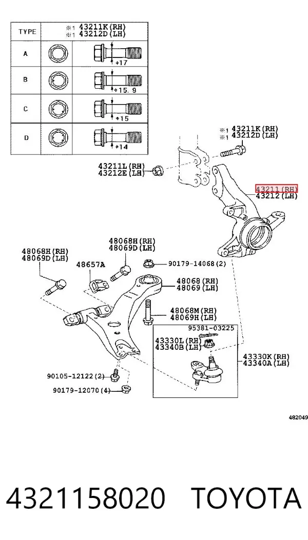 Mangueta delantera derecha 4321158020 Toyota