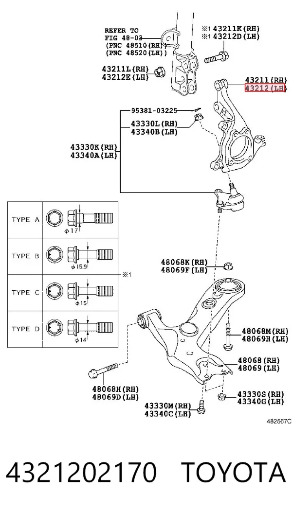 Mangueta delantera izquierda 4321202170 Toyota