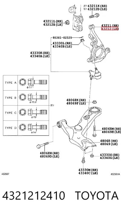 Mangueta delantera izquierda TOYOTA 4321212410