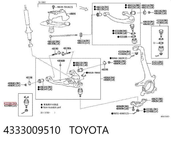 Rótula inferior de suspensión 4333009510 Toyota