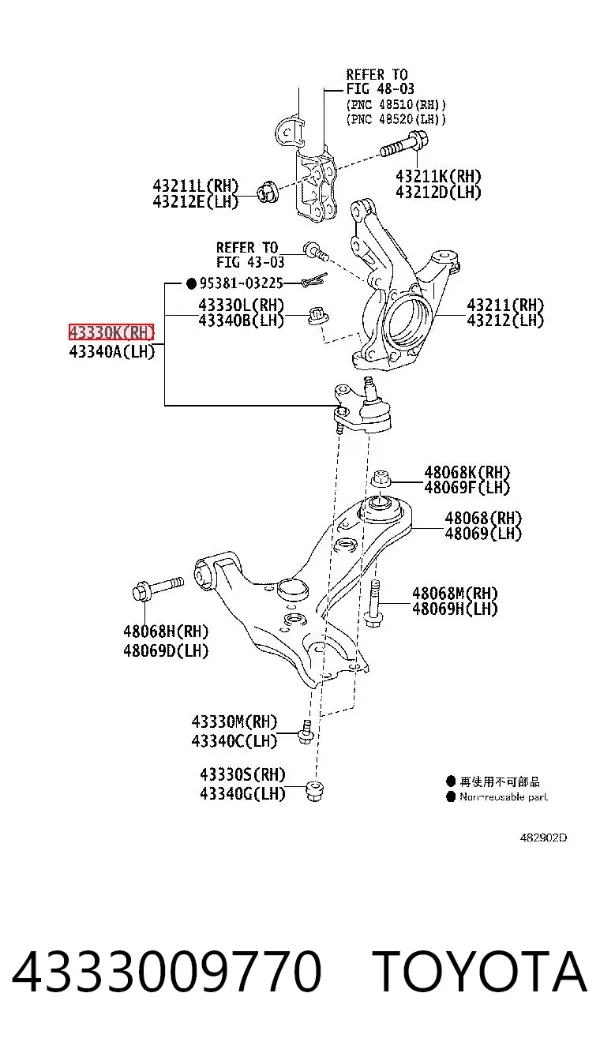 Rótula inferior de suspensión 4333009770 Toyota