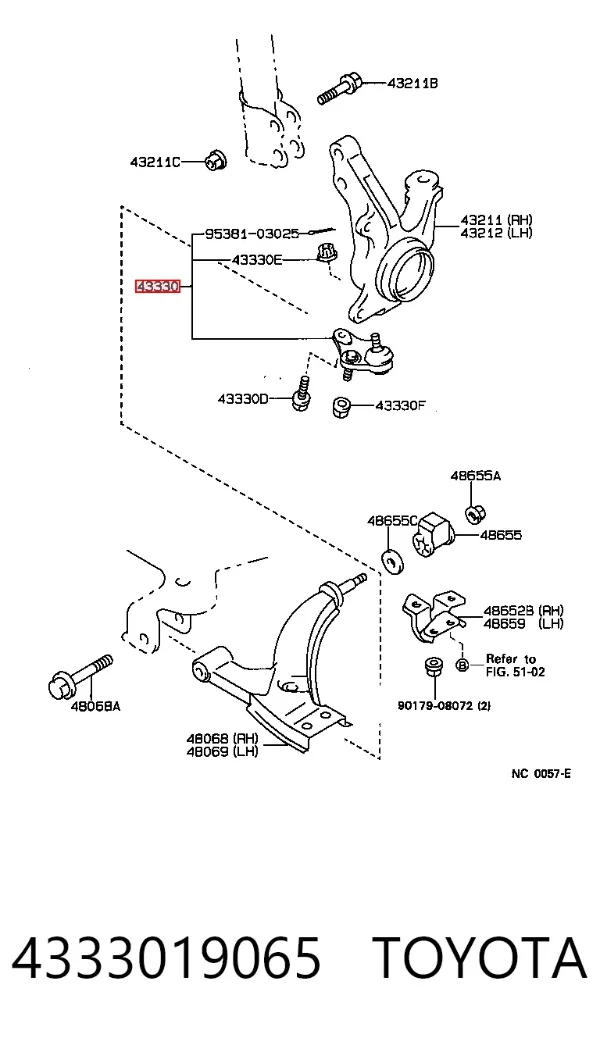 Rótula de suspensión inferior derecha 4333019065 Toyota