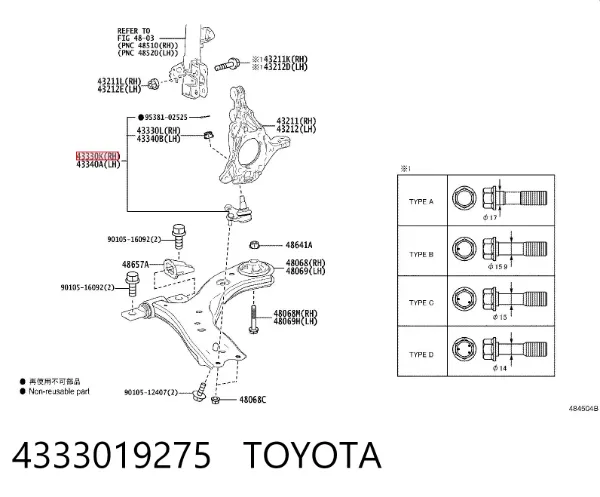 Rótula inferior de suspensión 4333019275 Toyota