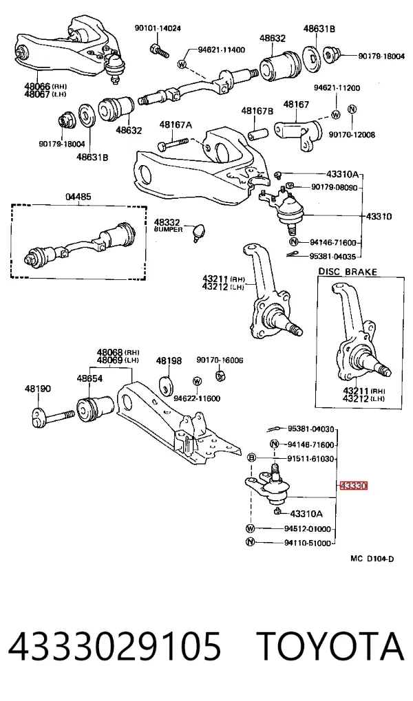 Rótula inferior de suspensión 4333029105 Toyota