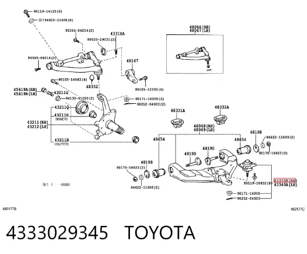Rótula inferior de suspensión 4333029345 Toyota