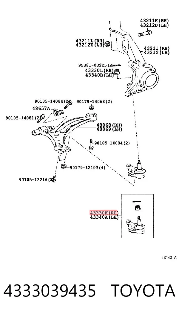 Rótula inferior de suspensión 4333039435 Toyota