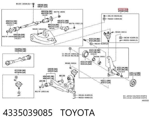 Rótula de suspensión 4335039085 Toyota