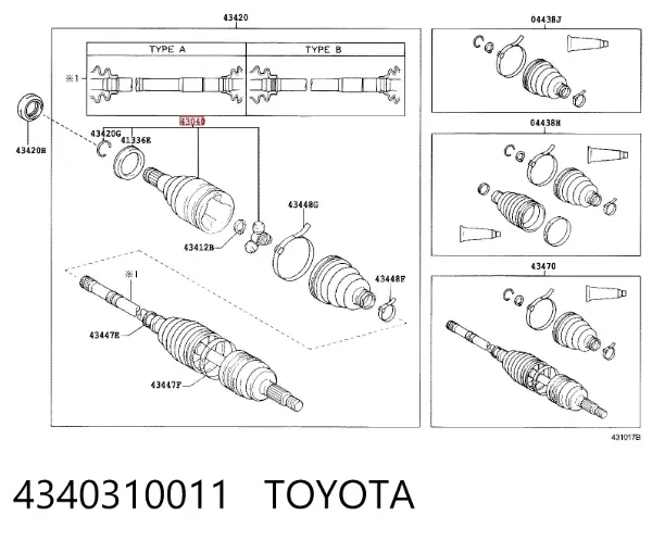Junta homocinética interna delantera derecha 4340310011 Toyota