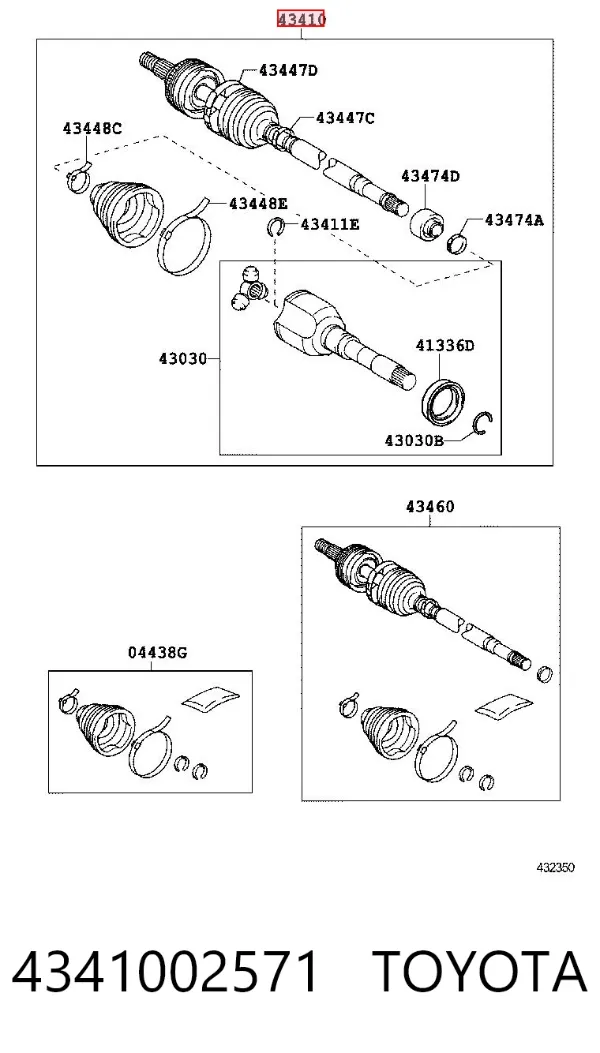 Semieje delantero derecho 4341002571 Toyota