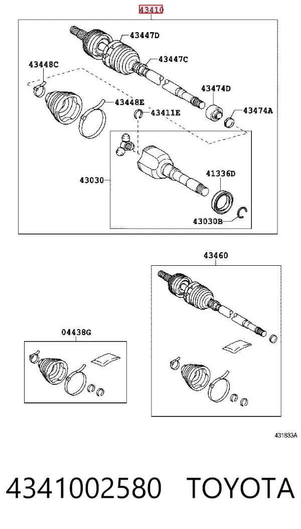 Semieje delantero derecho 4341002580 Toyota