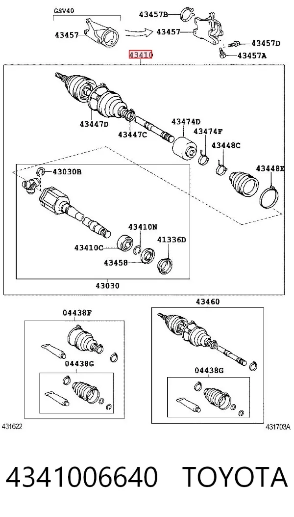 Semieje delantero derecho 4341006640 Toyota