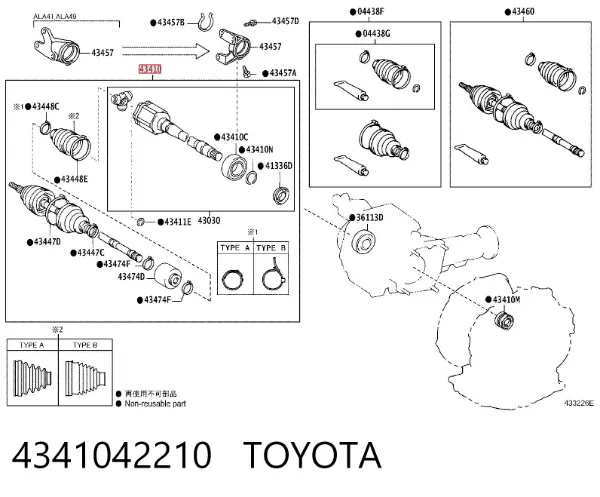 Semieje delantero derecho 4341042210 Toyota