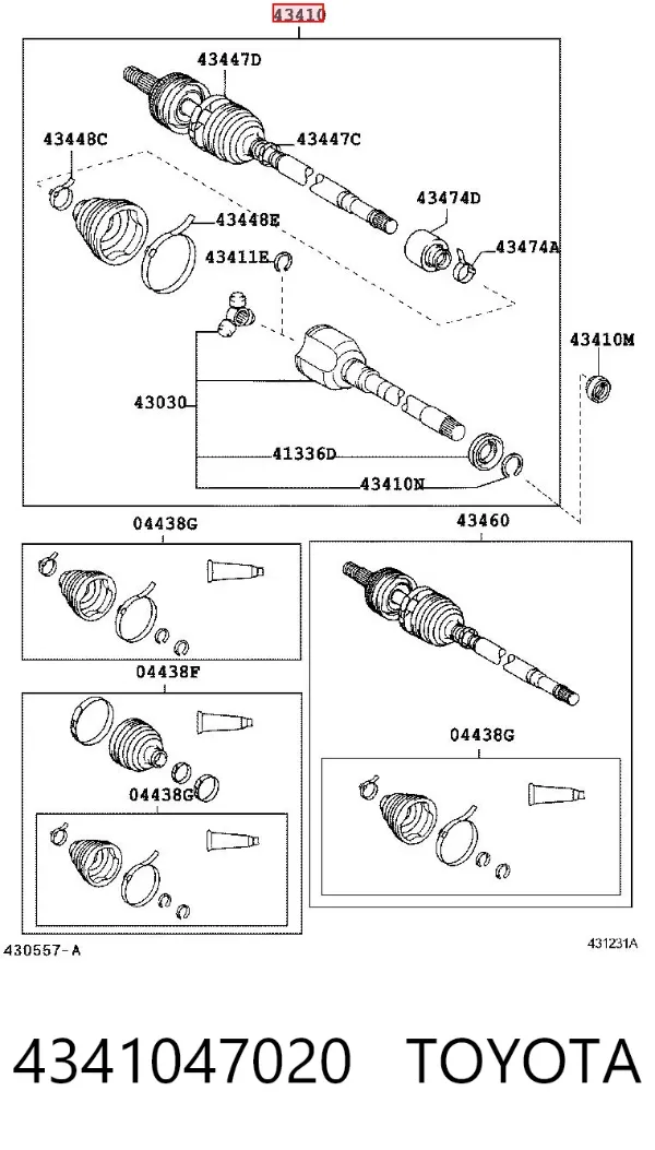 Semieje delantero derecho 4341047020 Toyota