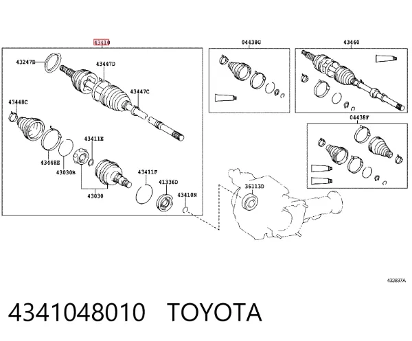 Semieje delantero derecho 4341048010 Toyota