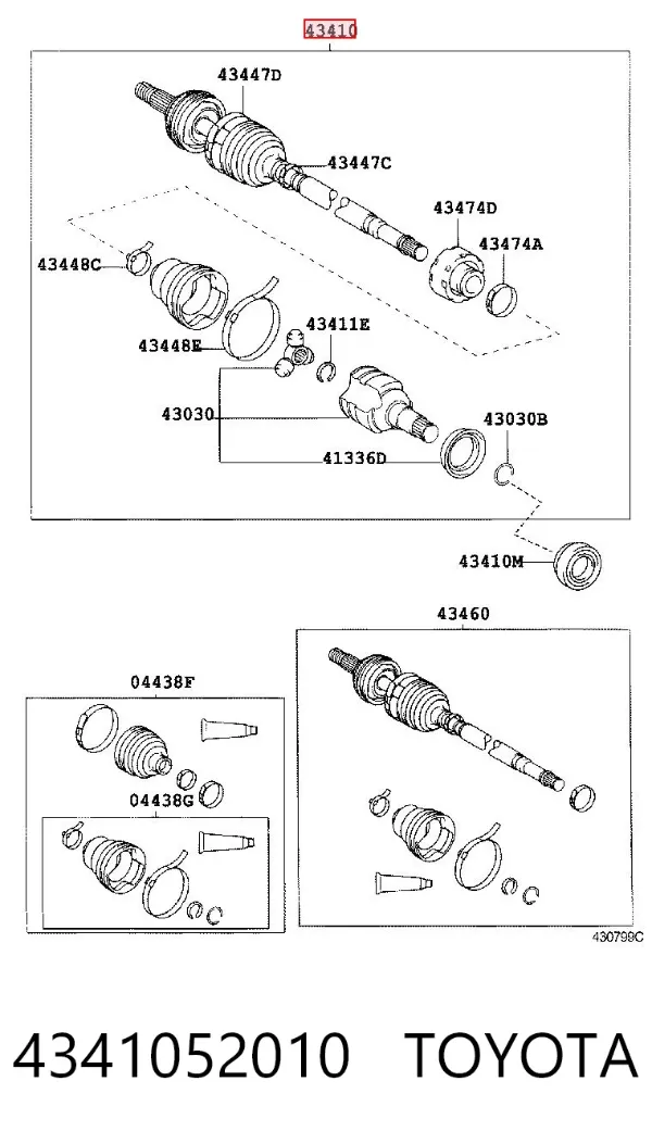Semieje delantero derecho 4341052010 Toyota