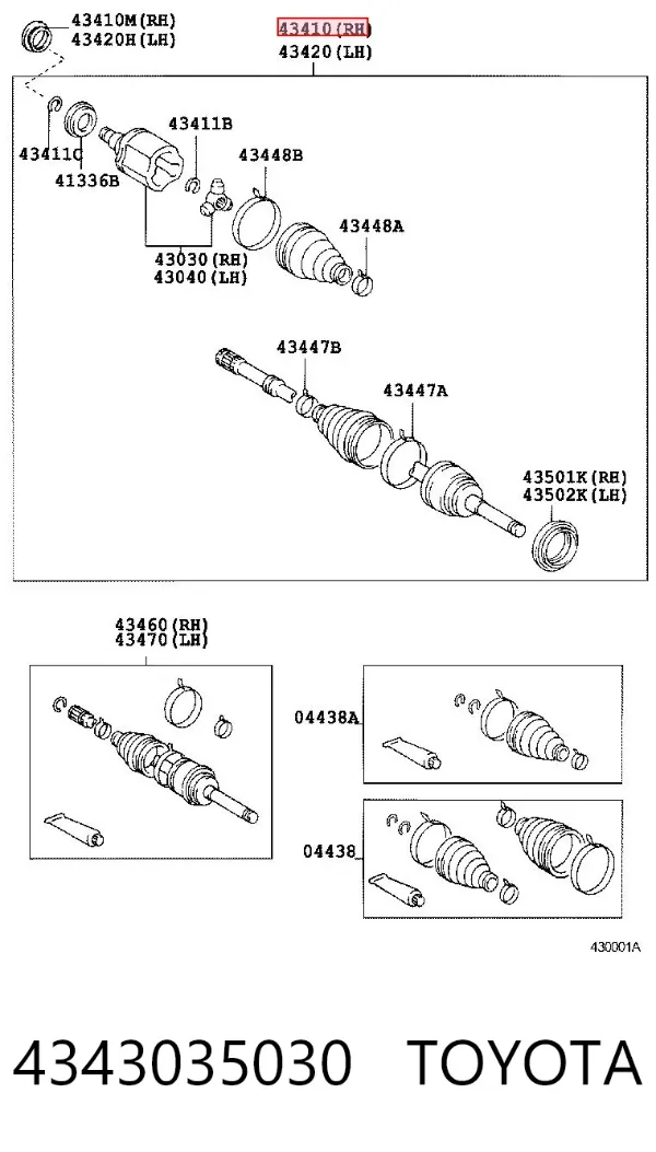 Semieje delantero 4343035030 Toyota