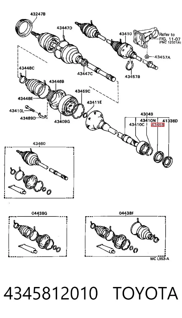 Guardapolvo del cojinete del soporte intermedio del semieje delantero 4345812010 Toyota