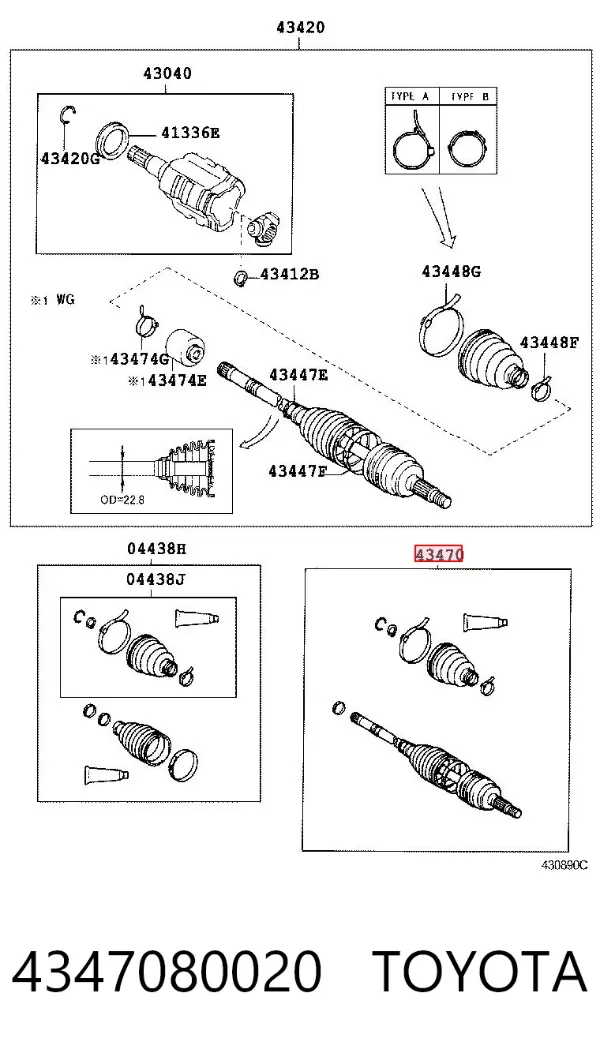 Junta homocinética exterior delantera izquierda 4347080020 Toyota