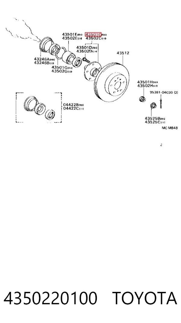 Buje de rueda delantero 4350220100 Toyota
