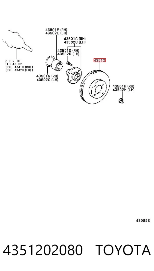 Disco de freno 4351202080 Toyota
