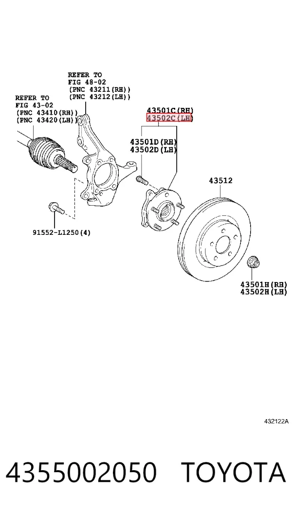 Buje de rueda delantero 4355002050 Toyota
