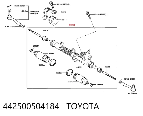 Cremallera de dirección 442500504184 Toyota