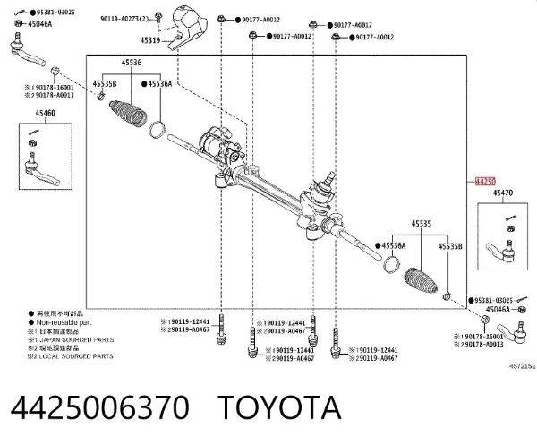 Cremallera de dirección 4425006370 Toyota