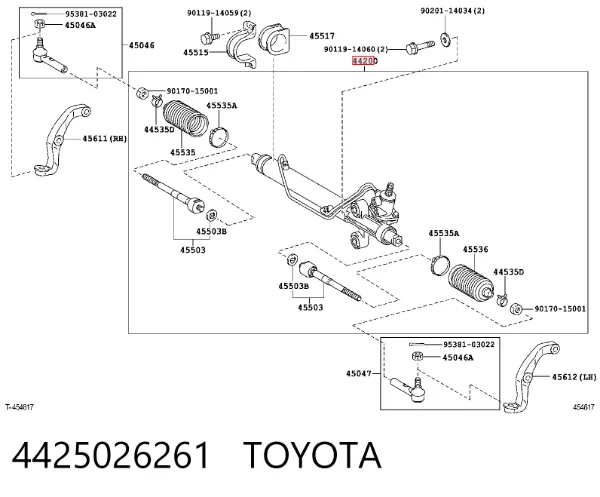 Cremallera de dirección 4425026261 Toyota