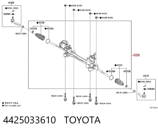 Cremallera de dirección 4425033610 Toyota