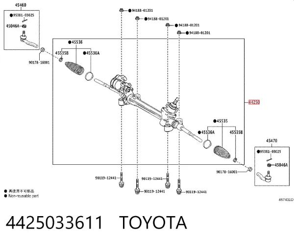 Cremallera de dirección 4425033611 Toyota