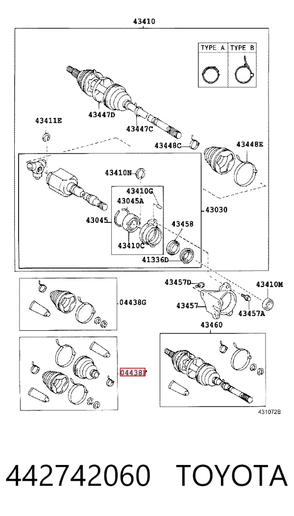 Juego de fuelles de junta homocinética delantera 442742060 Toyota