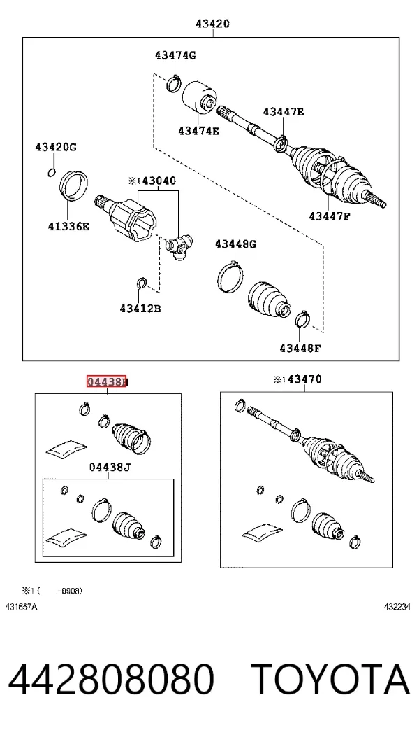Fuelle exterior izquierdo de junta homocinética 442808080 Toyota