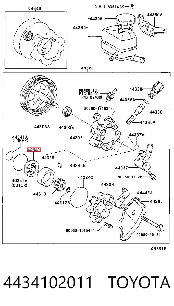 Kit de reparación, bomba de dirección hidráulica 4434102011 Toyota