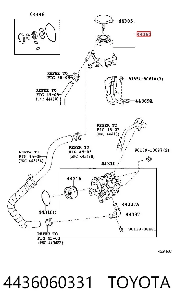 Depósito de bomba de dirección hidráulica 4436060331 Toyota