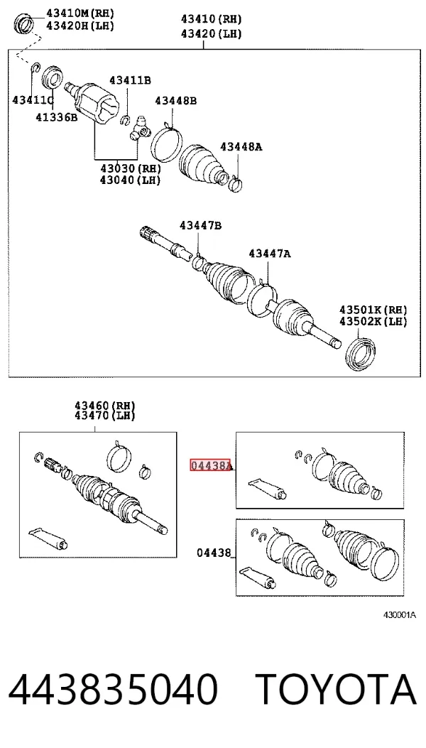 Fuelle de semieje delantero interior 443835040 Toyota