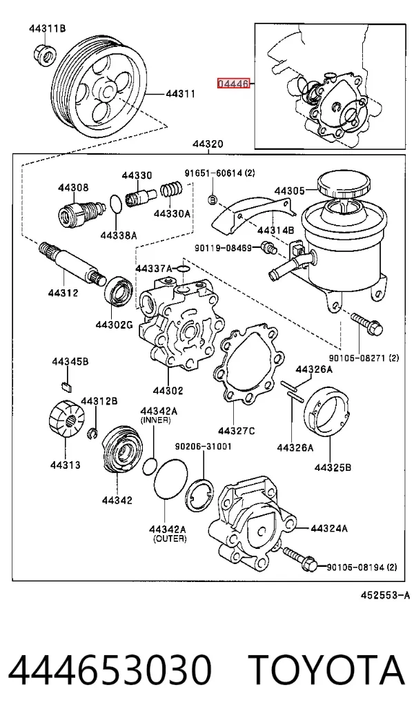 Kit de reparación, bomba de dirección hidráulica 444653030 Toyota