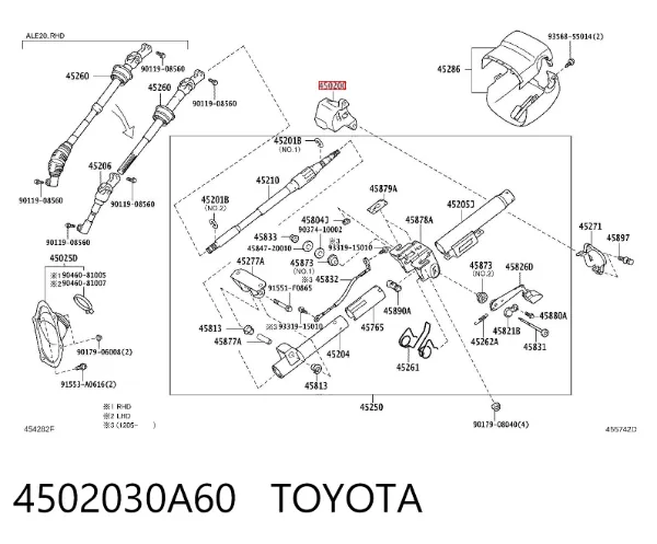 Carcasa del cilindro de encendido 4502030A60 Toyota