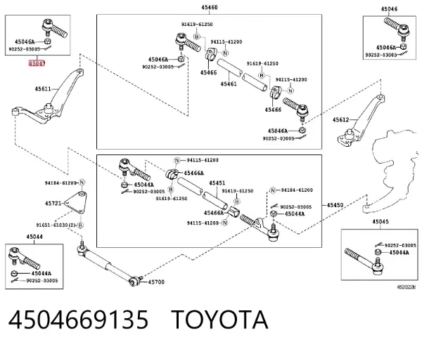 Rótula de la barra central de dirección trasera derecha 4504669135 Toyota