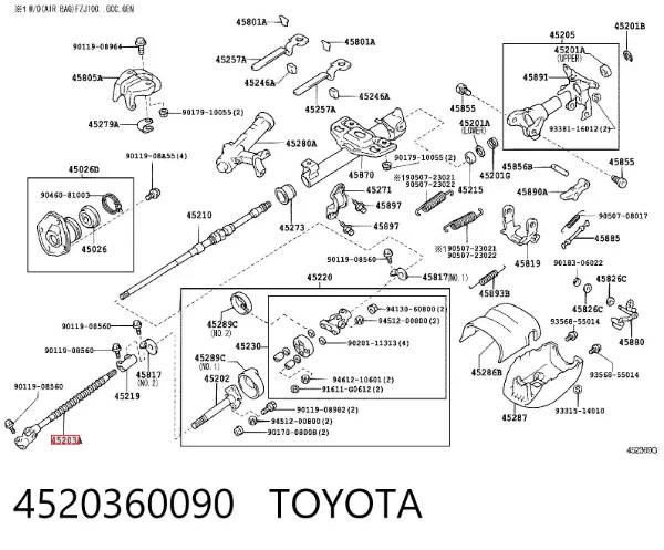 Eje inferior de la columna de dirección 4520360090 Toyota