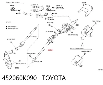 Eje superior de la columna de dirección TOYOTA 452060K090