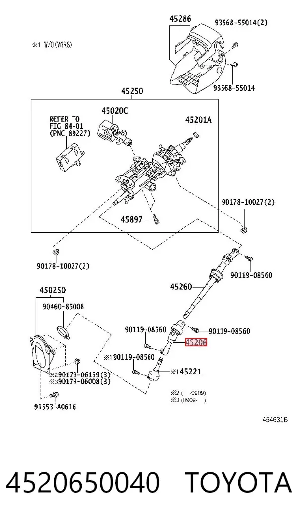 Cardán inferior de la columna de dirección 4520650040 Toyota